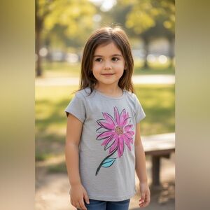 OshKosh B'gosh Gray Tee with Pink Flower Design